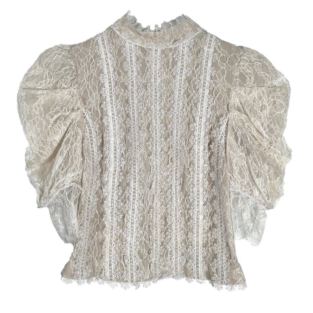 Alice + Olivia Ivory Lace Puff Sleeve Blouse